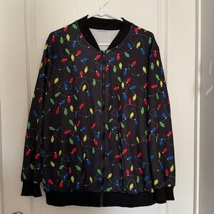 Festive String Light Print Jacket Zip Up Plus Women Size 3X Holliday Christmas